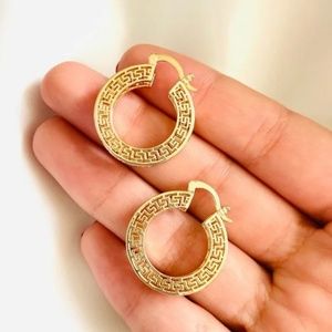 Greek key gold hoop earrings
